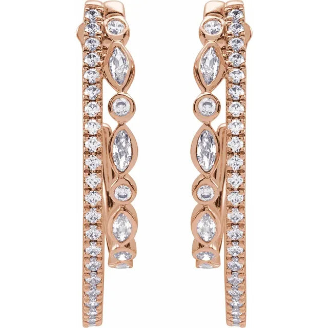 Marquise and Round Cut Diamond Hoop Earrings