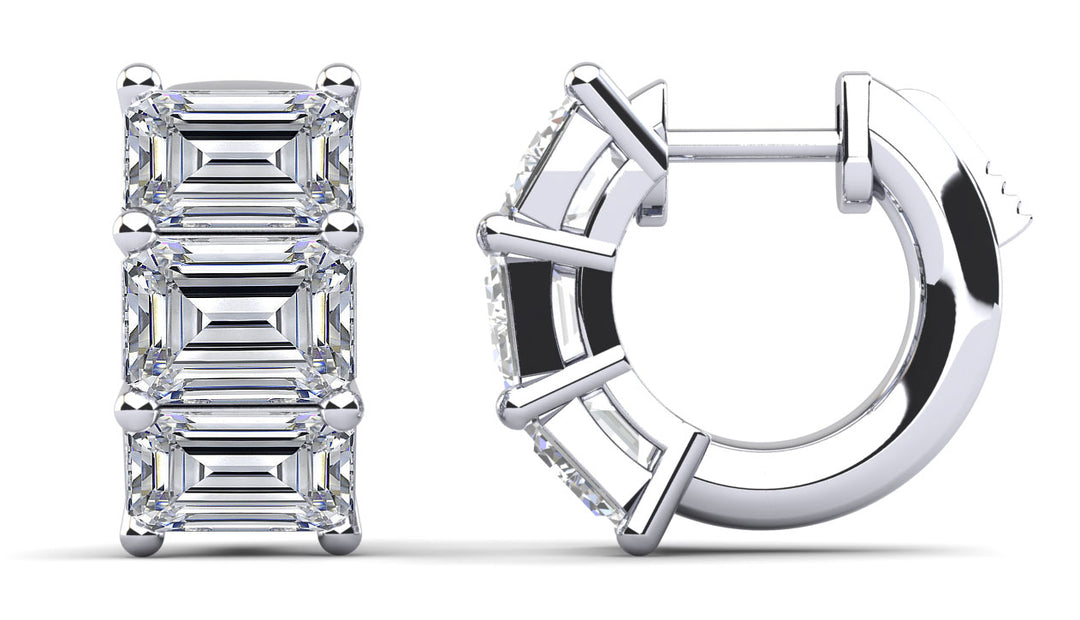 Emerald Cut Huggie Diamond Hoop Earrings