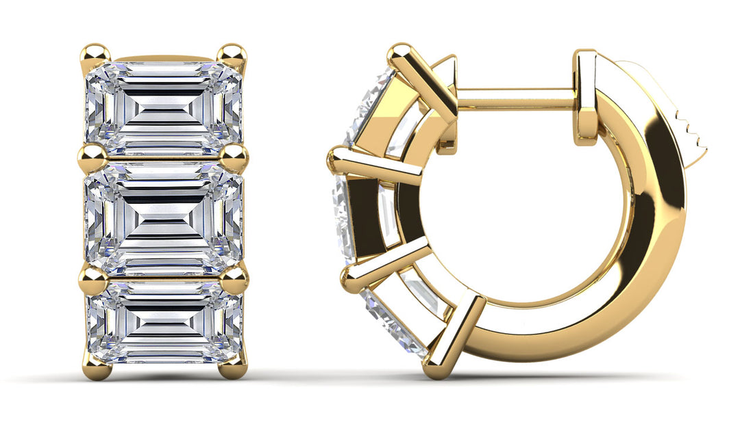 Emerald Cut Huggie Diamond Hoop Earrings