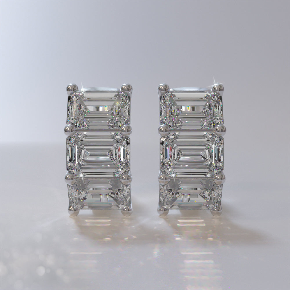 Emerald Cut Huggie Diamond Hoop Earrings