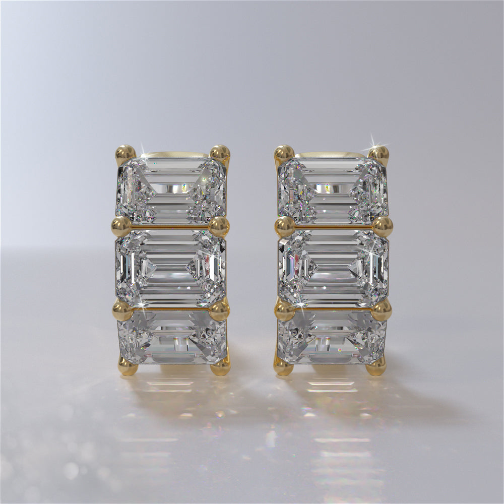 Emerald Cut Huggie Diamond Hoop Earrings